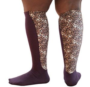 Xpandasox Plus Size/Wide Calf Cotton Blend Leopard Panel Knee High Compression Socks