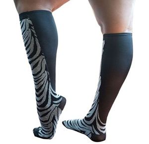 Xpandasox Plus Size/Wide Calf Cotton Blend Zebra Knee High Compression Socks