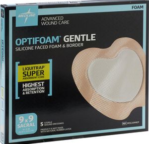 Medline Optifoam Gentle Sacrum Silicone Faced Foam and Border Dressing with Liquitrap Core
